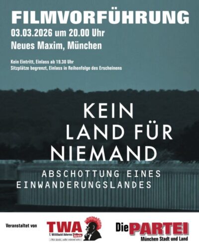 Plakat: Filmabend & Diskussion: Kein Land für niemand – Abschottung eines Einwanderungslandes